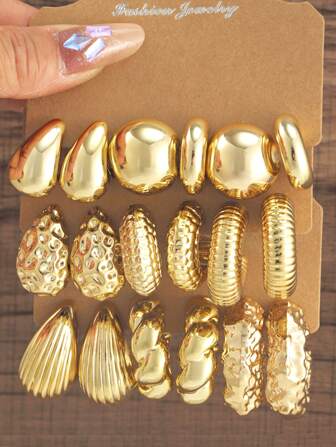 6-18 st/set Överdimensionerad träfiber Twist Randig C Shape Hoop, Teardrop Dangle Örhängen Set, Överdrivna Hip Hop Accessoarer, Damdagsörhängen