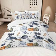 8 Pieces Halloween Comforter Set, Witch Pattern Bed In A Bag Bedding With Comforter Sheet Sham - 1 Comforter, 2 Pillow Shams, 1 Flat Sheet, 1 Fitted Sheet, 1 Cushion Cover, 2 Pillowcases Queen Size