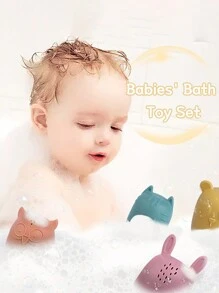 4 pezzi Set di giocattoli da bagno in silicone (a forma di animali divertenti) Giocattoli da bagno per bambini Giocattoli da bagno carini che spruzzano acqua Giocattoli da doccia a forma di animali per bambini Giocattoli per giocare in acqua per neonati e bambini piccoli Regali per la doccia