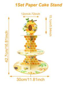 1 件 3 层小蜜蜂主题纸杯蛋糕架，小蜜蜂图案纸杯蛋糕架，纸杯蛋糕塔，派对用品，生日派对用品，蜜蜂派对装饰，生日派对装饰，创意 DIY 蛋糕装饰，生日派对中心装饰，纸杯蛋糕甜点展示，宝贝淋浴 - 小蜜蜂 - 查看 4