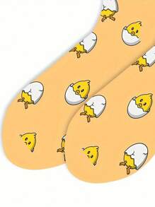 1 Pair Of Yellow Cartoon Chick Unisex Mid-Tube Stockings Comfortable Breathable Stockings, Fall Socks - Yellow - View 5