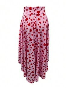 Chân váy nữ xẻ đùi in hình trái tim, có thắt lưng, thích hợp cho ngày Valentine, mùa xuân, thanh lịch và nghỉ dưỡng. - Nhiều màu - Xem 4