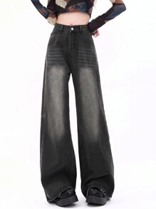 Mid-Waist Retro American Style Slimming High Street Relaxed Fit Ankle-Length Straight-Leg Women Jeans Denim Pants