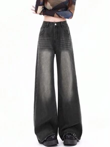 Mid-Waist Retro American Style Slimming High Street Relaxed Fit Ankle-Length Straight-Leg Women Jeans Denim Pants