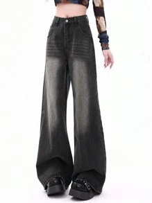 Mid-Waist Retro American Style Slimming High Street Relaxed Fit Ankle-Length Straight-Leg Women Jeans Denim Pants
