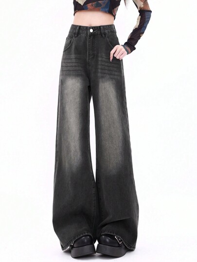 Mid-Waist Retro American Style Slimming High Street Relaxed Fit Ankle-Length Straight-Leg Women Jeans Denim Pants
