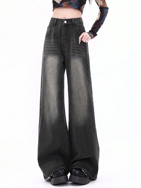 Mid-Waist Retro American Style Slimming High Street Relaxed Fit Ankle-Length Straight-Leg Women Jeans Denim Pants