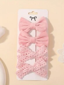 4pcs Kids Cute Bowknot Hair Clips, Holiday Party Girls Ponytail Hair Accessories, Travel Style For Children - Pink - View 3