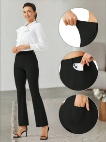 30'' Women's Yoga Dress Pants Bootcut Work Slacks Stretch Office With Belt Loops 4 Pockets - Black - View 2