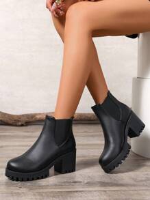 New Fashion Thick Sole Casual Short Boots, Non-Slip Women's Ankle Boots, Versatile Solid Color Short Boots, Black Short Boots, Chunky Heel Short Boots, Chelsea Short Boots, Versatile Women Shoes
