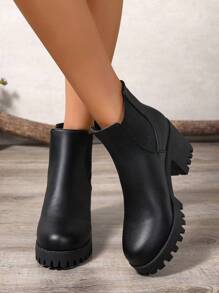 New Fashion Thick Sole Casual Short Boots, Non-Slip Women's Ankle Boots, Versatile Solid Color Short Boots, Black Short Boots, Chunky Heel Short Boots, Chelsea Short Boots, Versatile Women Shoes