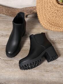 New Fashion Thick Sole Casual Short Boots, Non-Slip Women's Ankle Boots, Versatile Solid Color Short Boots, Black Short Boots, Chunky Heel Short Boots, Chelsea Short Boots, Versatile Women Shoes