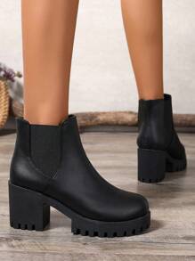 New Fashion Thick Sole Casual Short Boots, Non-Slip Women's Ankle Boots, Versatile Solid Color Short Boots, Black Short Boots, Chunky Heel Short Boots, Chelsea Short Boots, Versatile Women Shoes