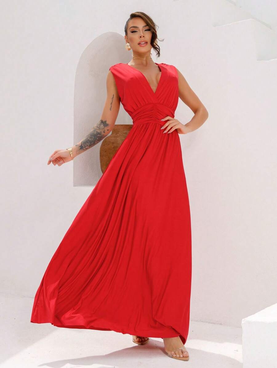 Women's Dress / Long / Party / Guest / Bridesmaid / Engagement / Wedding / Neckline / Halter / Glamour - 紅色 - 查看 1