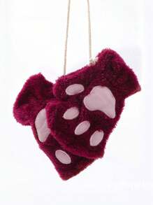 1 Pair Of Cute Cat Claw Fingerless Gloves, Thick, Warm, And Cold Resistant Plush Gloves, Suitable For Daily Use By Winter Girls, With A Rope
