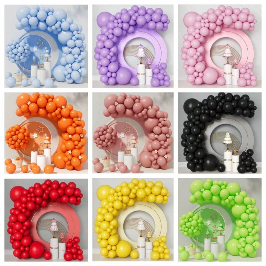 110pcs/Set Solid Color Party Balloons, Including Red, Pink, Blue, Purple, Orange, Black, Yellow, Green, Silver, Suitable For Birthday Party Decoration, Event Decor, Engagement Wedding Decoration, Photo Shoot Props - Multicolor - View 1