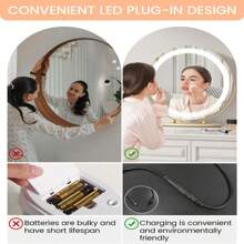 19'' Vanity Mirror With LED Lights, Large Round Makeup Mirror With Touch Control And 3 Color Lighting Modes, 360° Rotation, Round Vanity Mirror For Bedroom, Tabletop, Living Room - Gold - View 5