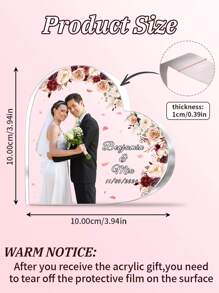 Plaque acrylique personnalisée en forme de cœur avec photo de mariage, Décoration de gâteau de mariage, Photo de mariée et marié, Souvenir de mariage, Cadeau de mariage, Panneau de mariage - Souvenir personnalisé pour lieux de mariage, Faveurs, Souvenirs - Ornement avec image gravée sur mesure, Parfait pour les souvenirs et les célébrations de mariage