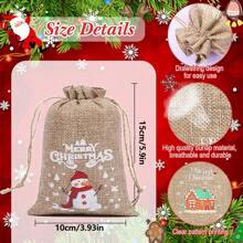 12 Pieces Christmas Burlap Gift Bags Snack Container Christmas Treat Bags With Double Jute Drawstrings Small Goody Bags For Xmas Holiday Party Favors Supplies, Snowman, Santa Claus, Penguin, D,Christmas Valentine Day