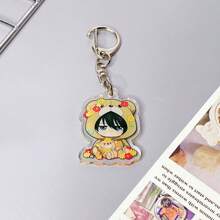 1 件可爱动漫风格蓝色钥匙扣，不锈钢和亚克力动漫人物钥匙扣，背包泰迪熊吊坠，节日礼物 - 彩色 - 查看 13