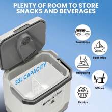 (33 L) Portable Car Refrigerator,Electric Cooler & Warmer With Automatic Locking Handle,110V AC Home Power Cord &12V Car Cooler For Vehicle,Plug In Coolers,Grey