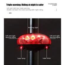 1个5颗LED平行线激光自行车尾灯，激光安全警示尾灯 - 紅色 - 查看 4