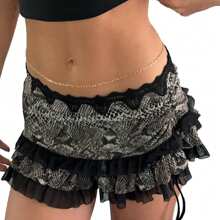 Women Mini Short Skirt Low Waisted Leopard Print Ruffle Lace Edge Fashion Short Skirt - Black - View 1