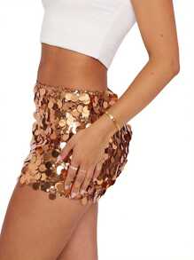 Women Wrapped Half Dress, Sequined Summer Spring Fall Dance Street Club Party Short Skirt - 金色 - 查看 5