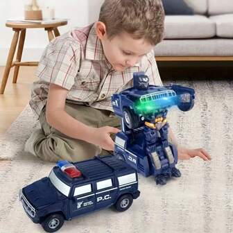 1pc Automatic Transformation Robot Car Toy Vehicle, 360° Automatic Obstacle Avoidance Electric Toy With Projection And Sound, Perfect Halloween Gift, Suitable For Light Music Toys Easter Gift Christmas Gift