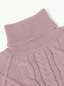 Suéter poncho de cuello alto de un solo color versátil y de moda para mujer (sin incluir la capa interior) - Rosa coral - Ver 8