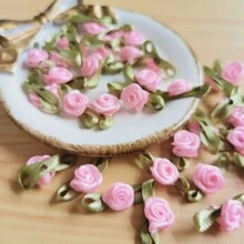 100 件迷你缎玫瑰花贴花，装饰花，适合礼物、婚纱 - 彩色 - 查看 11