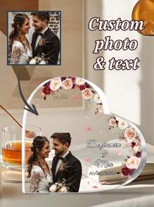 Plaque acrylique personnalisée en forme de cœur avec photo de mariage, Décoration de gâteau de mariage, Photo de mariée et marié, Souvenir de mariage, Cadeau de mariage, Panneau de mariage - Souvenir personnalisé pour lieux de mariage, Faveurs, Souvenirs - Ornement avec image gravée sur mesure, Parfait pour les souvenirs et les célébrations de mariage