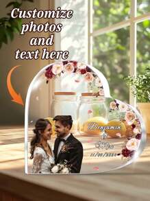 Plaque acrylique personnalisée en forme de cœur avec photo de mariage, Décoration de gâteau de mariage, Photo de mariée et marié, Souvenir de mariage, Cadeau de mariage, Panneau de mariage - Souvenir personnalisé pour lieux de mariage, Faveurs, Souvenirs - Ornement avec image gravée sur mesure, Parfait pour les souvenirs et les célébrations de mariage