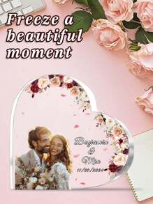 Plaque acrylique personnalisée en forme de cœur avec photo de mariage, Décoration de gâteau de mariage, Photo de mariée et marié, Souvenir de mariage, Cadeau de mariage, Panneau de mariage - Souvenir personnalisé pour lieux de mariage, Faveurs, Souvenirs - Ornement avec image gravée sur mesure, Parfait pour les souvenirs et les célébrations de mariage