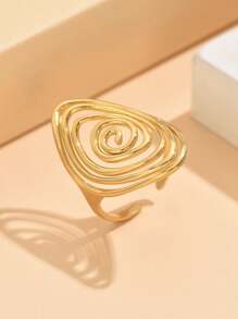 1 pieza Anillo abierto vintage de acero inoxidable con espiral geométrica hueca, creativo, asimétrico y ajustable, para cóctel de mujer - anillo único - Ver 12