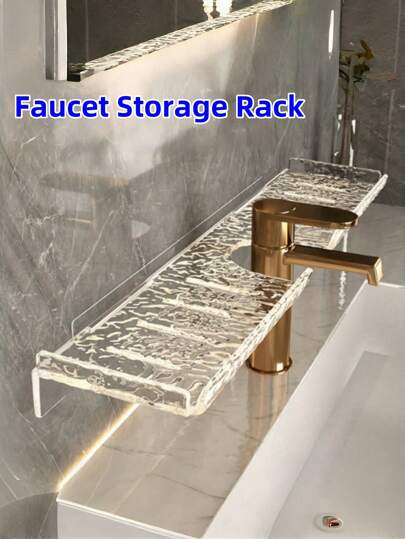 1 件免打孔壁挂式浴室收纳架、淋浴收纳架、水龙头收纳架、浴室化妆品和洗漱用品收纳架、用于浴室收纳的透明壁挂式收纳架和无需钻孔壁挂式粘贴架、洗脸盆收纳架、浴室收纳架、浴室和厨房收纳用品、无痕粘贴挂钩、粘贴片家居浴室装饰浴室收纳秋季装饰返校