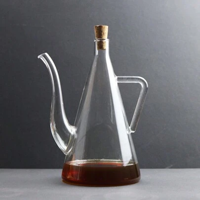 1pc Glass Oil Pot With Narrow Spout, Leak-Proof, Kitchen Oil Vinegar Bottle With Soft Cork Lid, For Home Use
