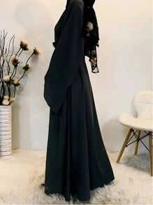 Fashiona Women's Plain Round Neck Abaya Loose Long Robe Modest Long Sleeve Dress