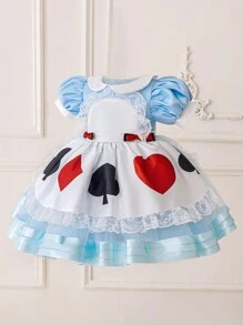 1pc Baby Girls' Lace Collar Princess Dress, Blue Party Formal Gown - Blue - View 4