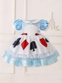 1pc Baby Girls' Lace Collar Princess Dress, Blue Party Formal Gown - Blue - View 3