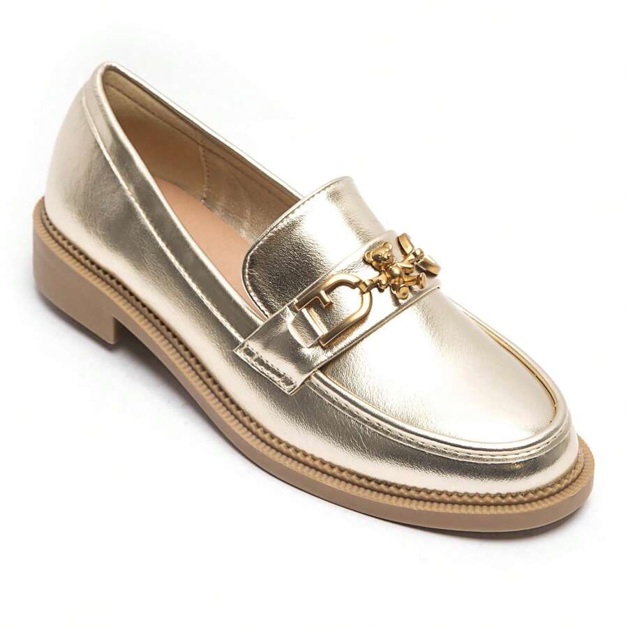 Moccasins With Decorations And Thick Soles - Gold - View 1