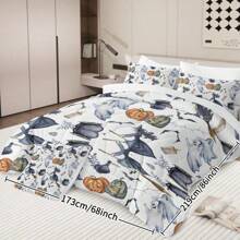 8 Pieces Halloween Comforter Set, Witch Pattern Bed In A Bag Bedding With Comforter Sheet Sham - 1 Comforter, 2 Pillow Shams, 1 Flat Sheet, 1 Fitted Sheet, 1 Cushion Cover, 2 Pillowcases Queen Size