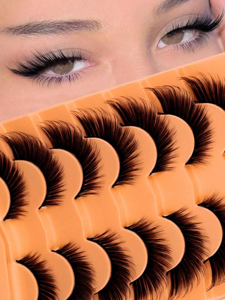 ICHICKISS 7 pares de pestañas postizas de visón esponjosas con efecto de ojos de gato, pestañas postizas largas y voluminosas 8D, tiras de pestañas postizas completas