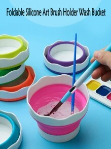 Foldable Silicone Art Brush Holder Wash Bucket For Cleaning & Rinsing Paint Brushes, Compact & Portable - Multicolor - View 3