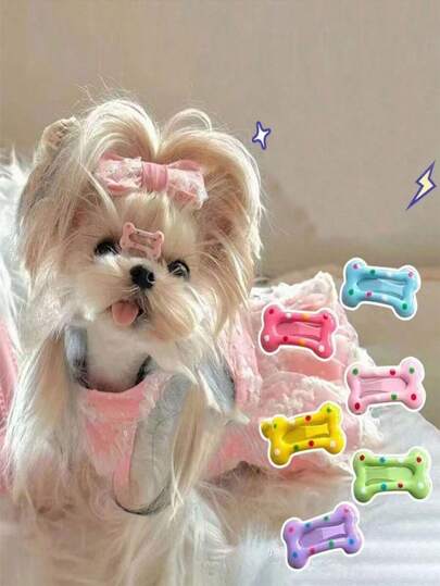 10pcs/Pack Cute Small Size Pet Hair Clips, Random Colors, For Dogs, Poodles, Small Breed Puppies, Bangs Hairpins, Small Dog Hair Accessories