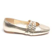 Zapato de bailarina con doble hebilla y detalles metálicos - Dorado - Ver 4