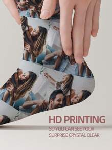 1 Pair Of Customized Face Women's Mid Tube Socks, Put Any Face On Socks, Personalized Socks For Cats And Pets With Photos, Interesting Customized Picture Pairs With Medium To Long Socks, Suitable For Valentine's Day Personalized For Birthdays, Dawg, Colorful, Cute, Adorable, Contracted, Funny, Custom, Unique, Customized, Personalized, Ideal Gifts For Him, Ideal Gifts For Her, Boyfriend, Girlfriend, Family, Friends, Her - Multicolor - View 4