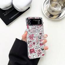 Y2K rosa Herz Liebes Muster Handyhülle mit Rundum-Schutz, klappbar, transparent, kompatibel mit Galaxy Z Flip 5, Galaxy Z Flip 4, Galaxy Z Flip 3, Galaxy Z Flip 6, stoßfeste Hartschale