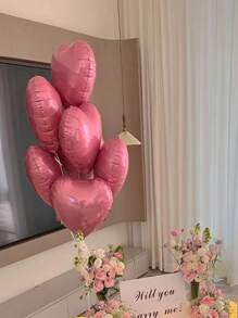 10pcs/1pack 18-Inch Floating Metallic Red & Silver Heart Shaped Foil Balloon For Valentine's Day Proposal Wedding Birthday Party Decor - Multicolor - View 8