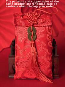Sobre rojo tipo "Hongbao" de tela brocada china con nudo chino artístico, sobre de regalo creativo para bodas/Año Nuevo con sobres para efectivo - Multicolor - Ver 17